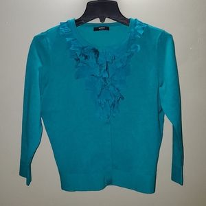 Alfani Petite Teal Ruffle Cardigan